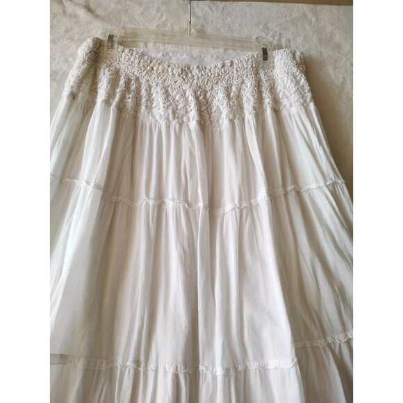 Womens Boho Hippie Tiered Crochet Detail Fully Lined Midi Skirt Size Large White - Picture 3 of 8